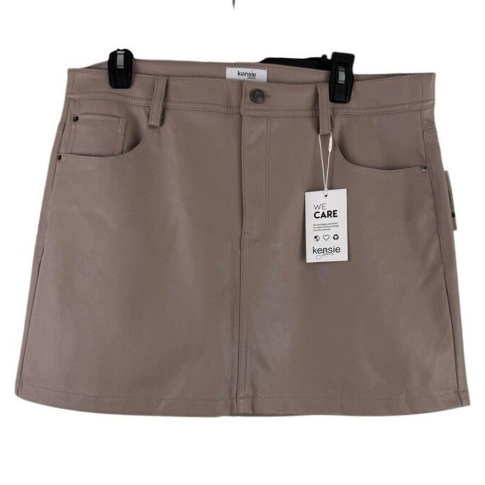 Kensie Jeans Taupe Beige Vegan Leather Mini Skirt High Waist NWT 14‎ 32